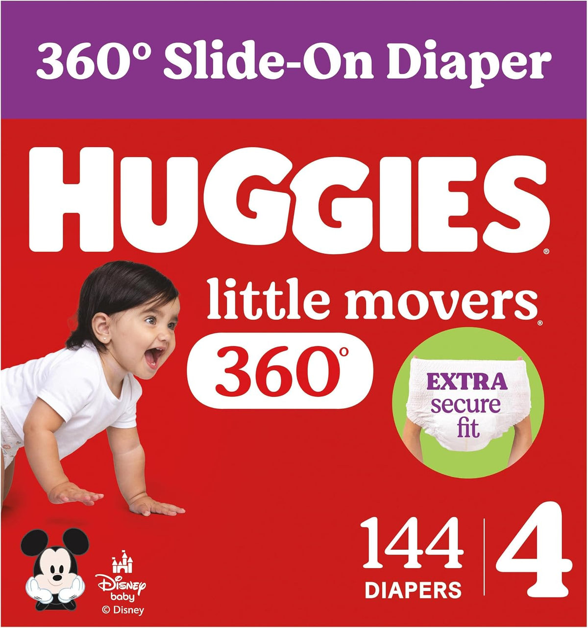 Huggies Little Movers HuggFit 360 Nappy Pants, Size 4, 144 Count