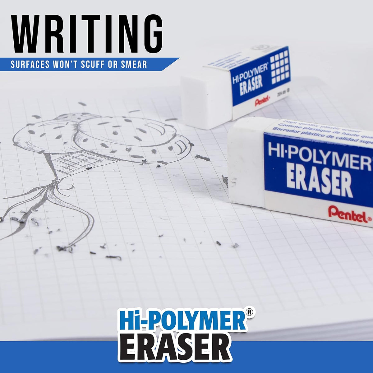 Pentel Hi-Polymer Small White Block Erasers, Pack of 4 - view 4