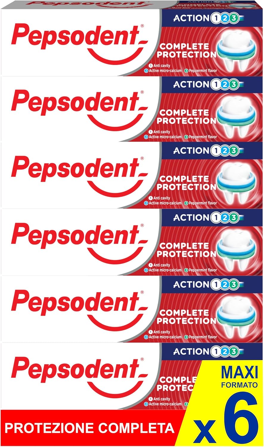 Pepsodent Complete Protection Toothpaste with Fluoride & Calcium, 75 ml (2.5 fl oz), Pack of 6 — product view