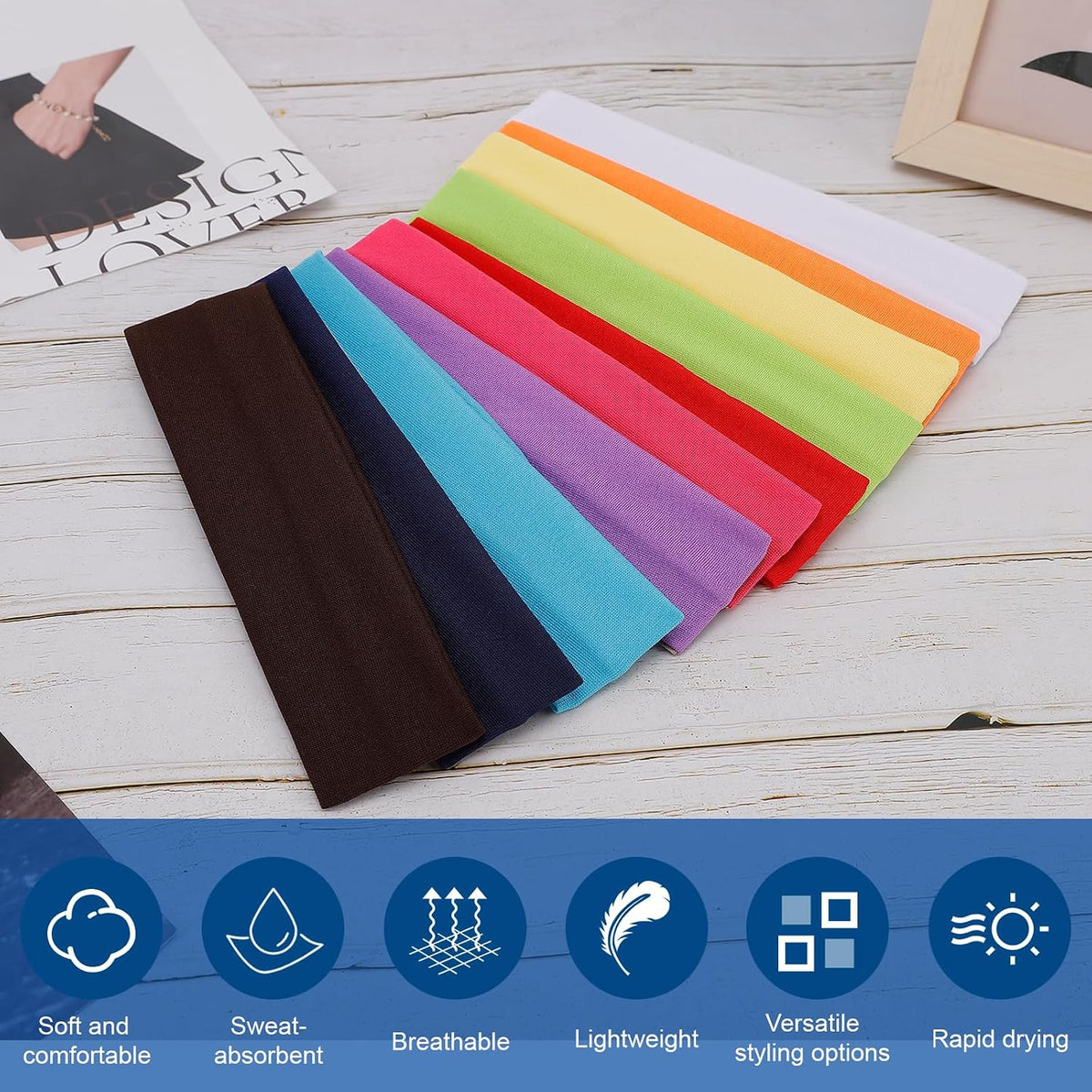 23 Pack Stretchy Cotton Headbands for Women, Assorted Colours - view 4