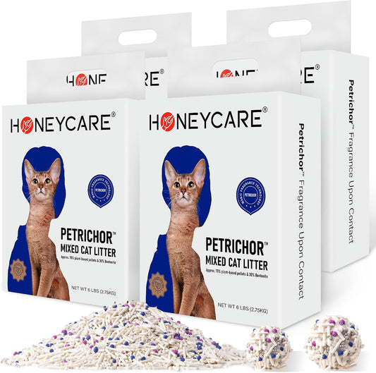 Honey Care Petrichor Mix Cat Litter, Tofu and Bentonite, 4 x 6 lb