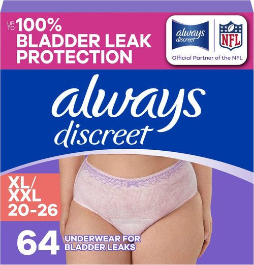 Always Discreet Maximum Absorbency Incontinence Underwear, XL/XXL, 64 Count
