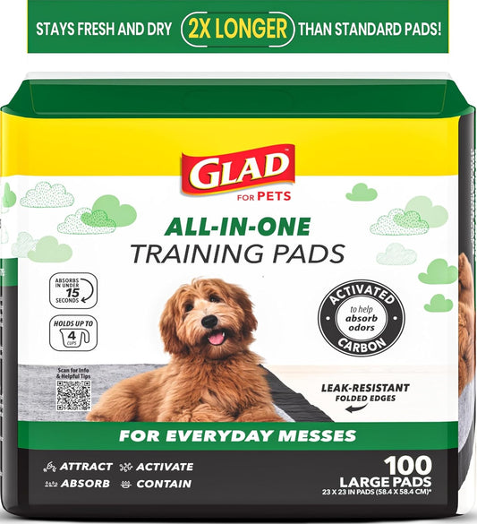 Glad for Pets Activated Carbon Dog Pee Pads, Large, 100 Count