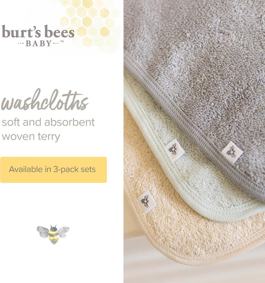 Burt's Bees Baby Organic Cotton Washcloths, 9 x 9 in, Pack of 3 - view 2