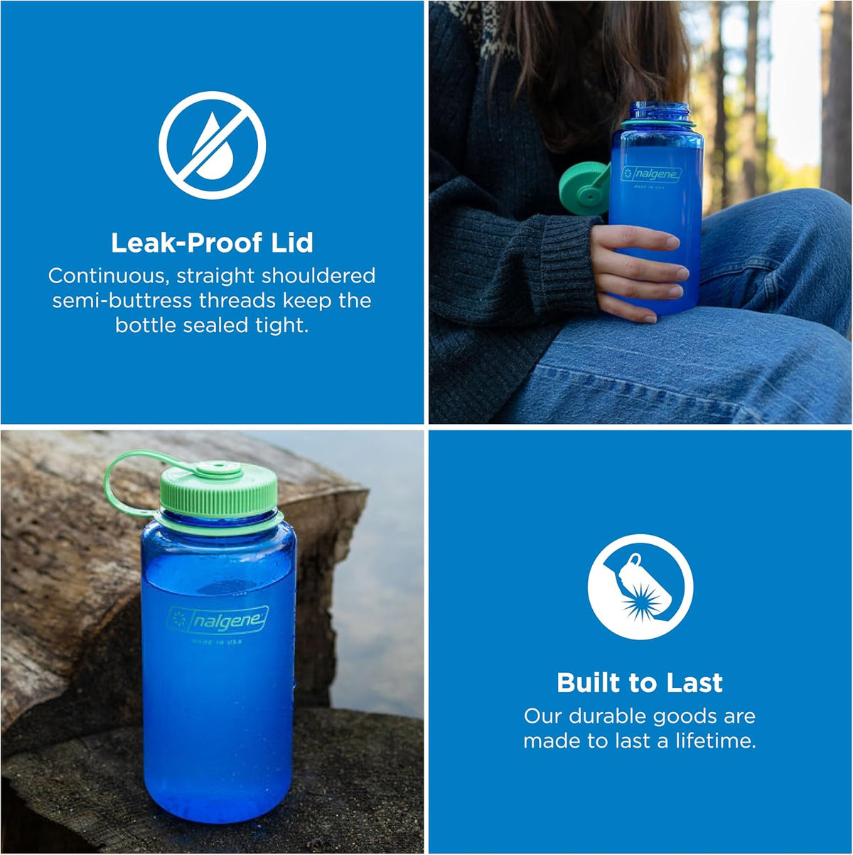 Nalgene Wide Mouth Water Bottle, 32 oz (1 Litre), Cornflower Blue - view 3