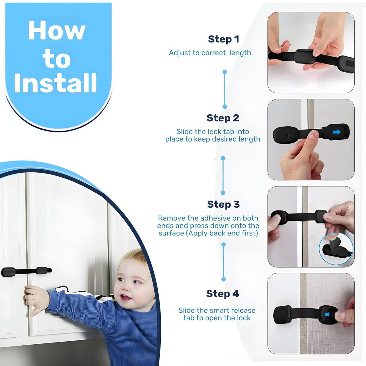 Baby Proof Me Child Safety Cabinet Latches, Black, 6 Count - view 4