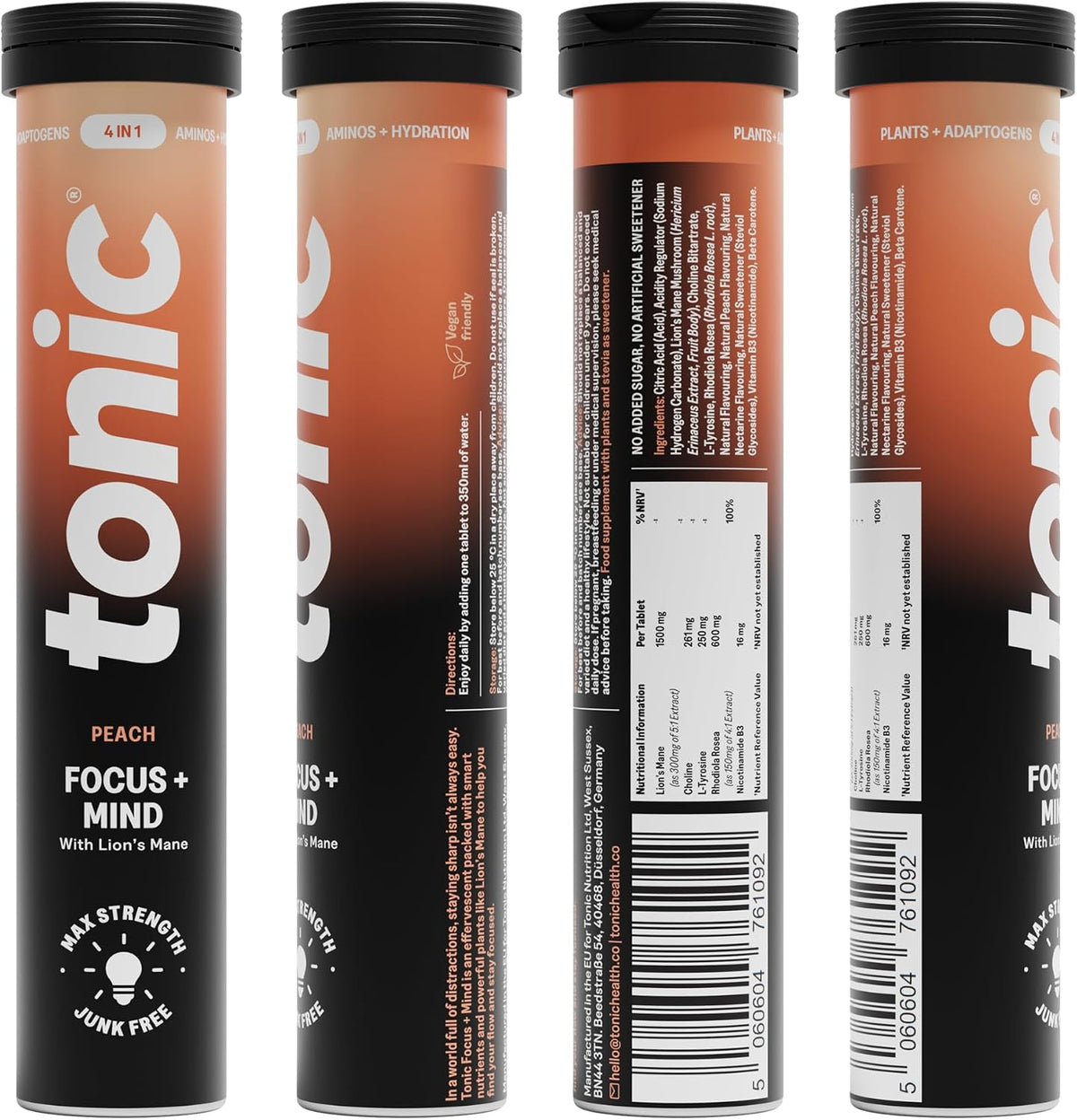 Tonic Health Focus + Mind Effervescent Tablets - Peach, 20 Count — alternate product view