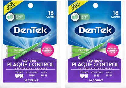 DenTek Easy Brush Interdental Cleaners Tight Fresh Mint, 16 Count, Pack of 2