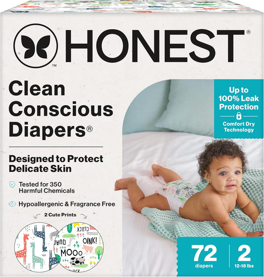 The Honest Company Daytime Nappies, Multi-Colored Giraffes, Size 2, 72 Count
