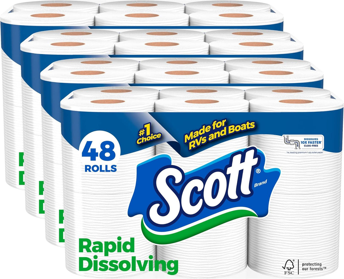 Scott Rapid-Dissolving Toilet Paper, 48 Double Rolls, 1 Ply