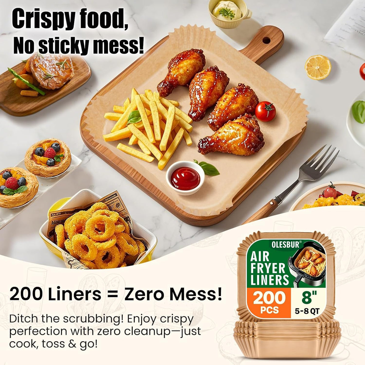 OLESBUR Air Fryer Parchment Paper Liners, 8 Inch, 200 Count - view 6