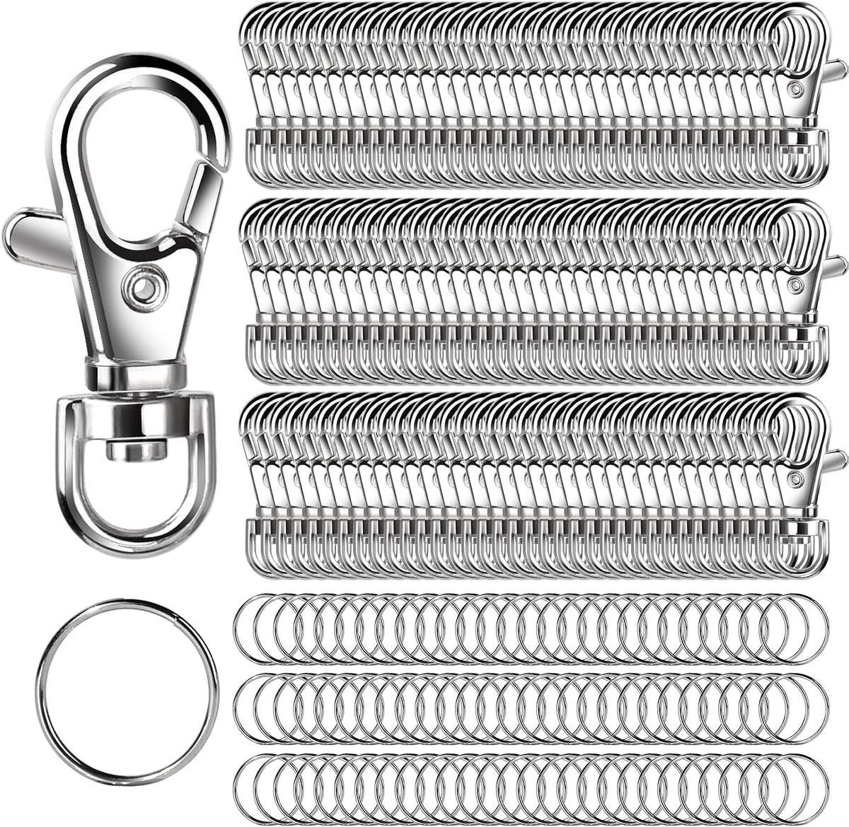 LEOBRO 240 Piece Silver Lobster Clasps and Key Rings Keychain Kit
