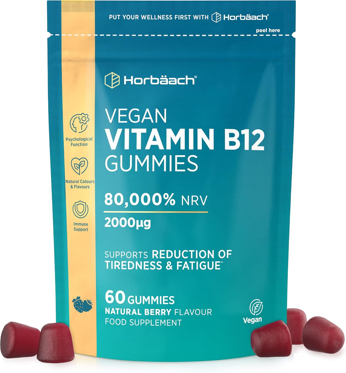 Horbäach Vitamin B12 Gummies 2000mcg - 60 Count