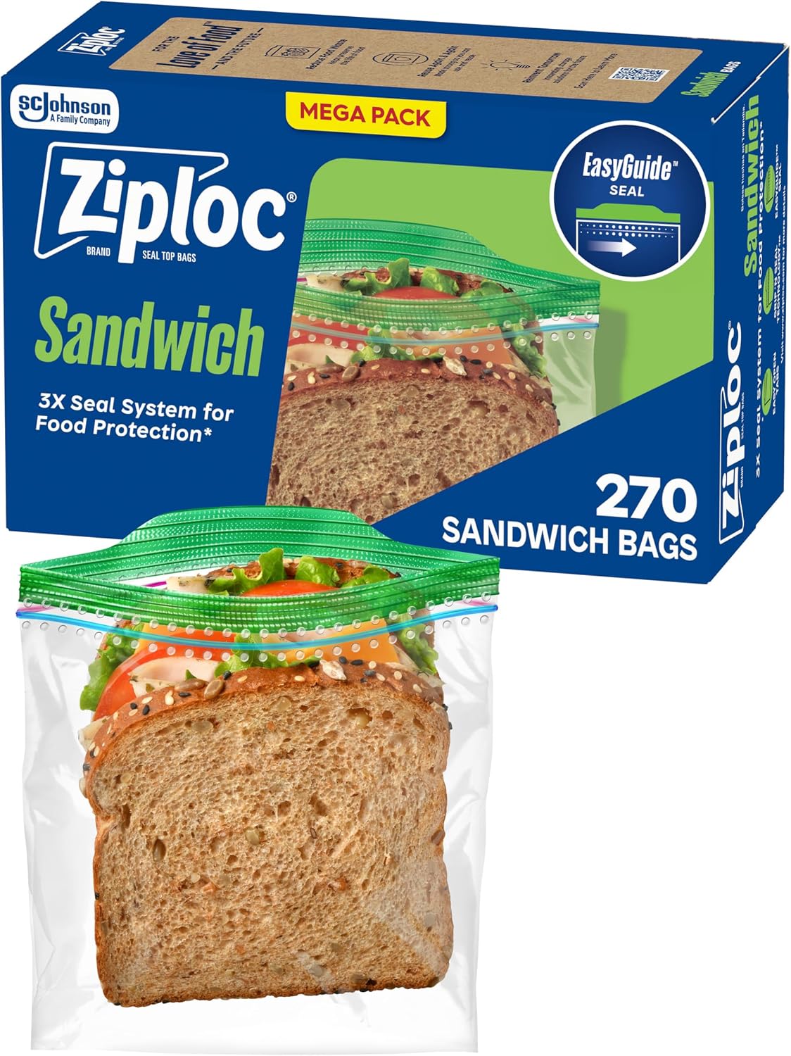 Ziploc Sandwich & Snack Bags with EasyGuide Seal, 270 Count — product view