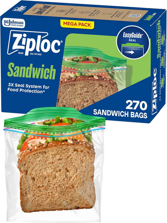 Ziploc Sandwich & Snack Bags with EasyGuide Seal, 270 Count