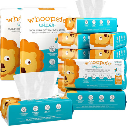 Whoopsie Wipes 100% Pure Cotton Dry Baby Wipes, 1,200 Count