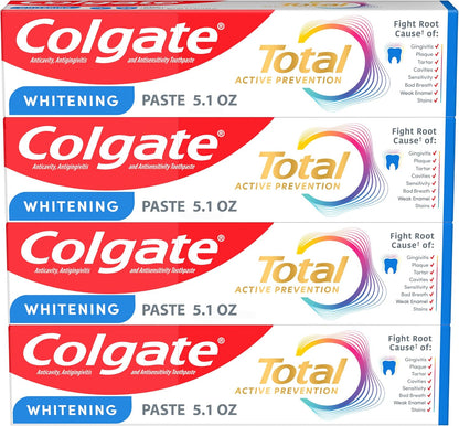 Colgate Total Whitening Fluoride Toothpaste 5.1 oz, Pack of 4
