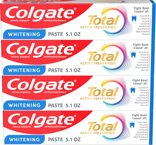 Colgate Total Whitening Fluoride Toothpaste 5.1 oz, Pack of 4