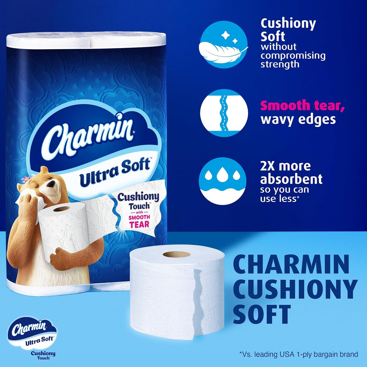 Charmin Ultra Soft Cushiony Touch 2-Ply Toilet Paper 18 Family Mega Rolls - view 2