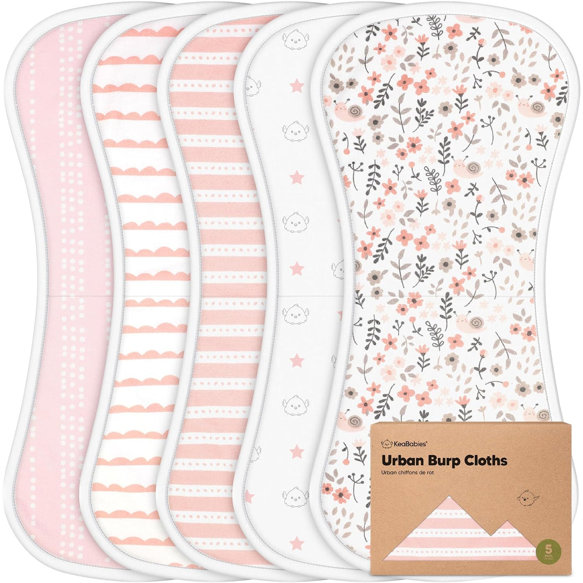 KeaBabies Organic Cotton Burp Cloths, 5 Pack, Sweet Charm — product view