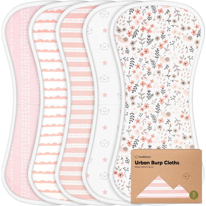 KeaBabies Organic Cotton Burp Cloths, 5 Pack, Sweet Charm