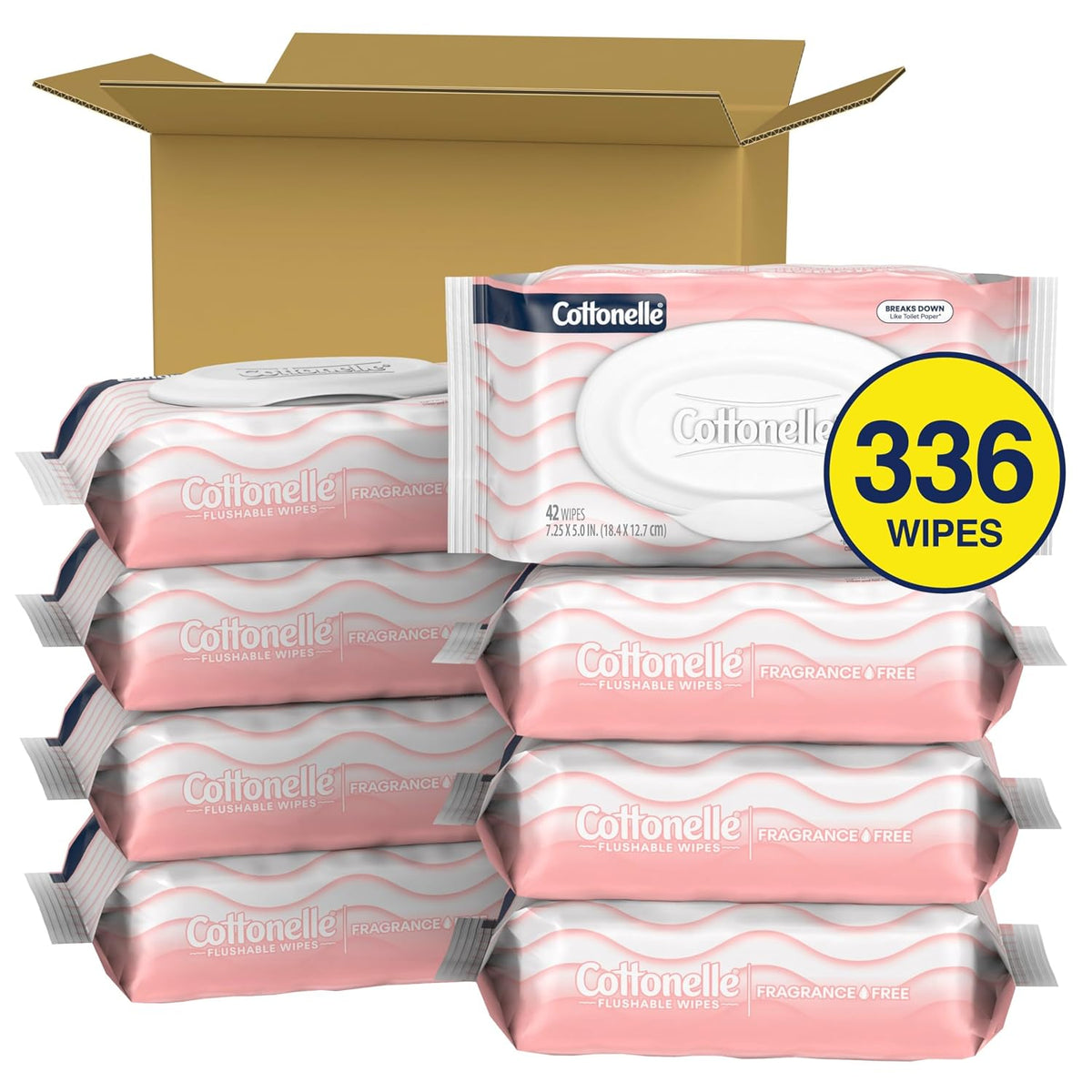 Cottonelle Fragrance Free Flushable Wet Wipes, 8 Packs of 42 - view 2