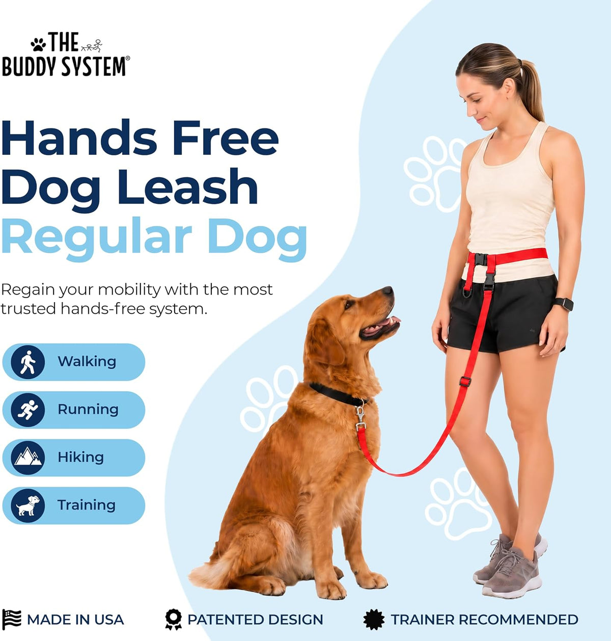 The Buddy System Adjustable Hands Free Dog Lead, Regular, Red - view 2