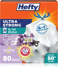 Hefty Ultra Strong 76 L (20 Gallon) XL Kitchen Bin Bags, Lavender Vanilla, 80 Count