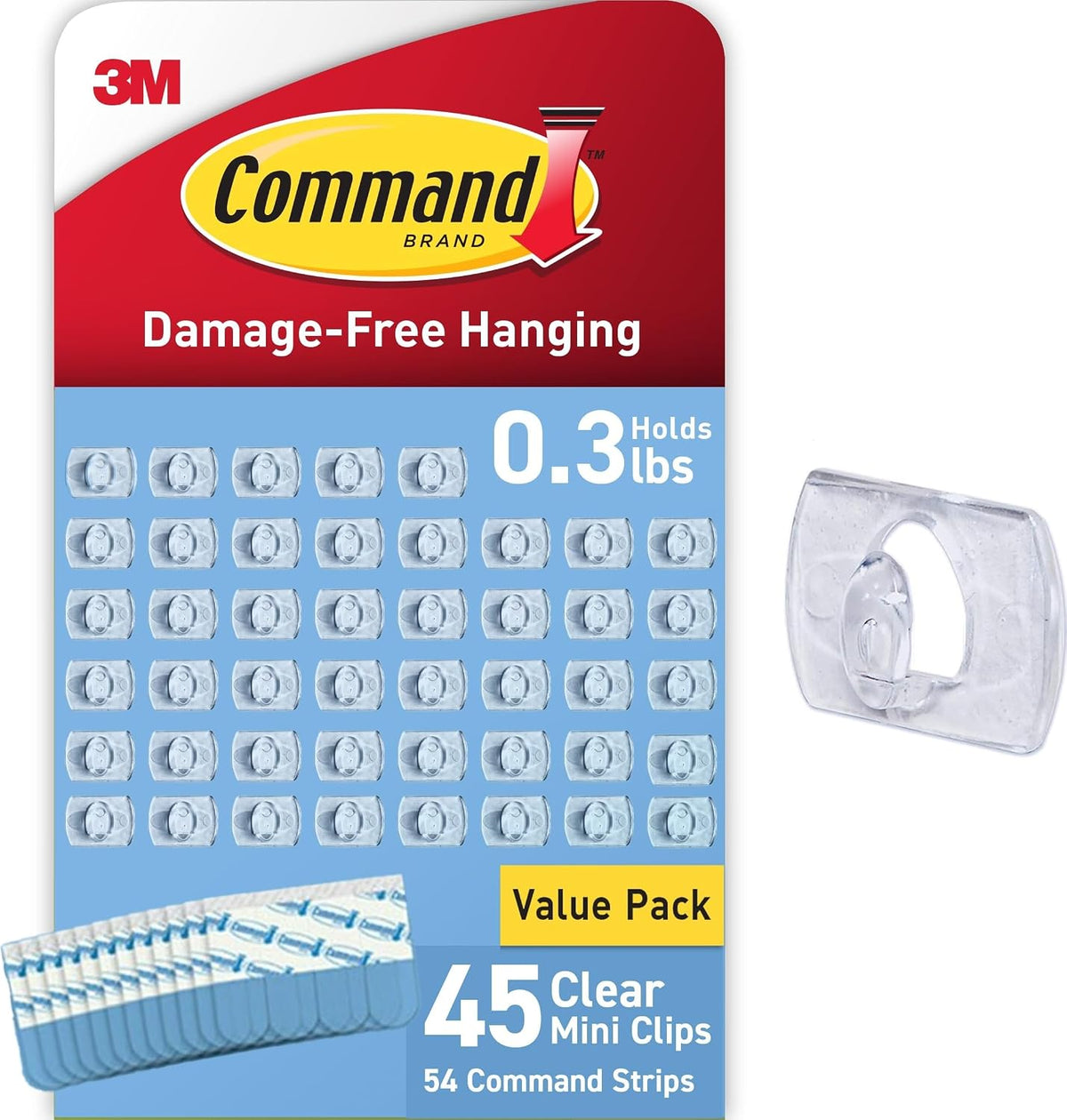 Command Clear Indoor Mini Light Clips Value Pack, 45 Clips and 54 Strips