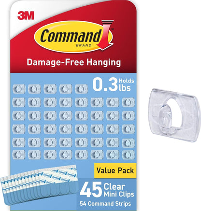 Command Clear Indoor Mini Light Clips Value Pack, 45 Clips and 54 Strips