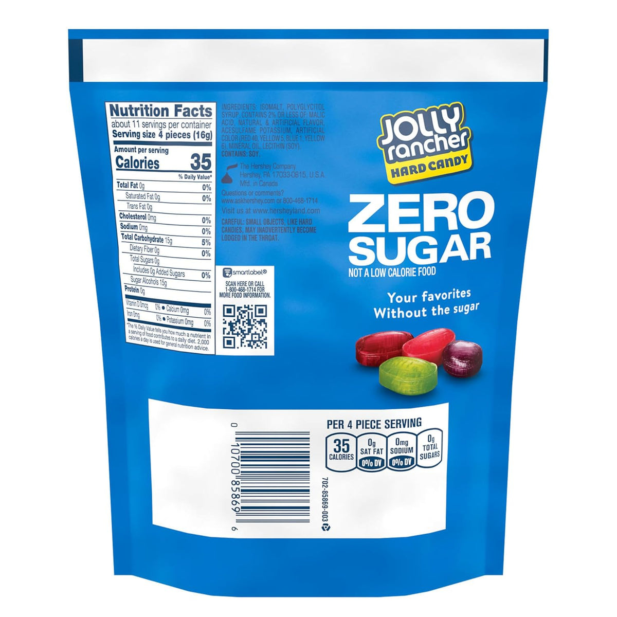 Jolly Rancher Zero Sugar Assorted Fruit Hard Candy, 6.1 oz Bag — alternate product view