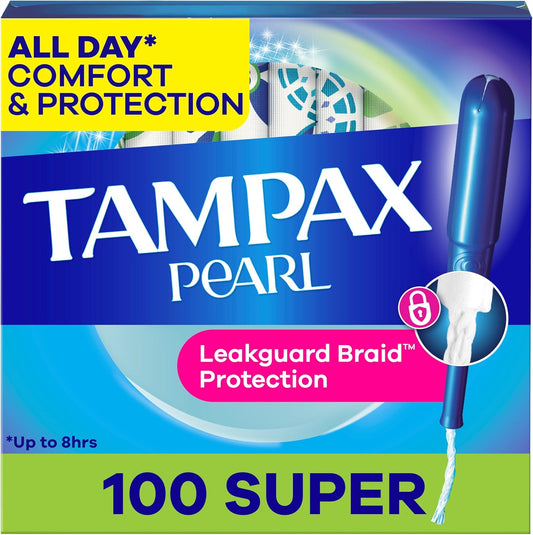 Tampax Pearl Super Absorbency Unscented Tampons with LeakGuard Braid, 100 Count