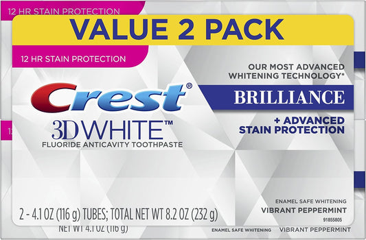 Crest 3D White Brilliance Vibrant Peppermint Toothpaste, Pack of 2