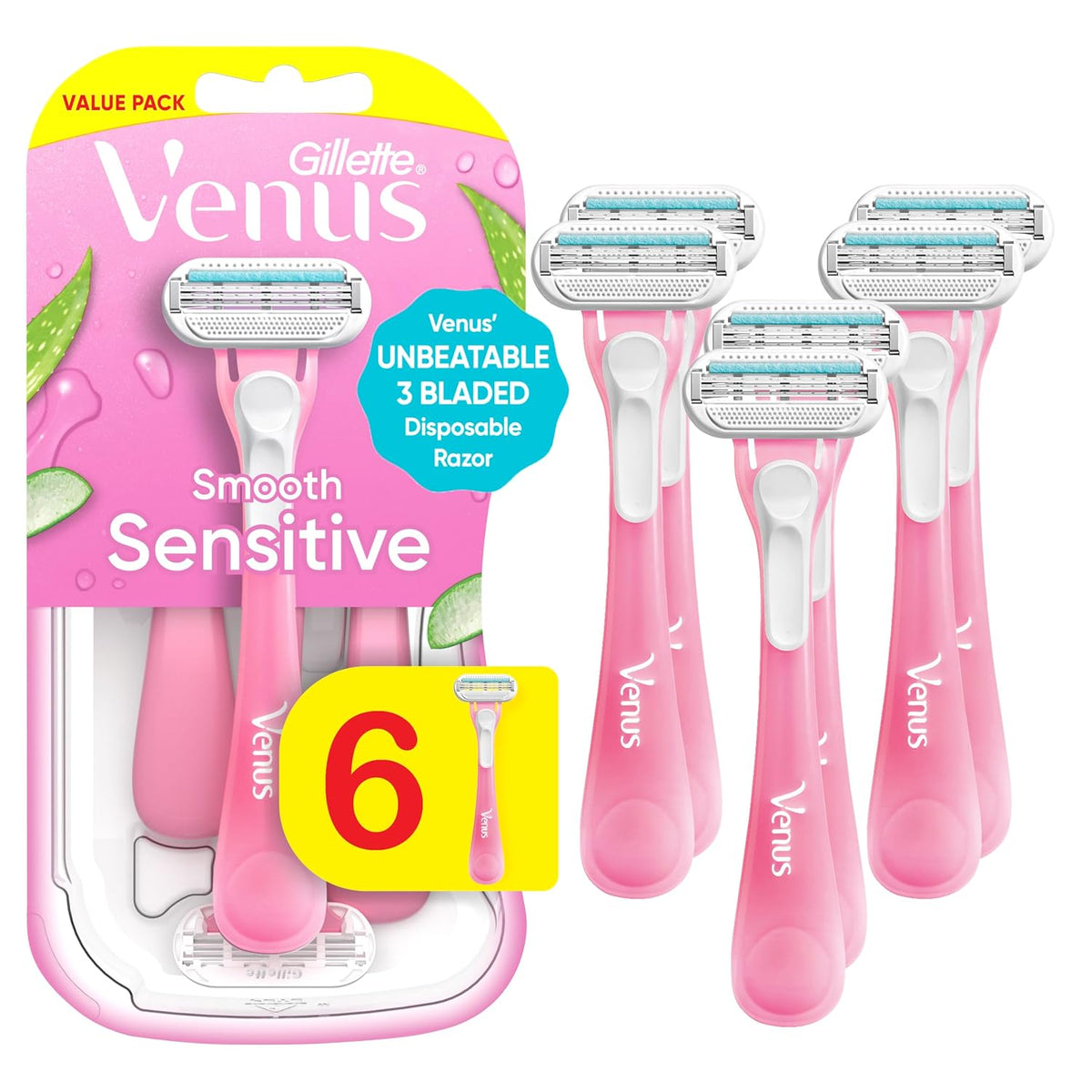 Gillette Venus Sensitive Disposable Razors for Women, 6 Count