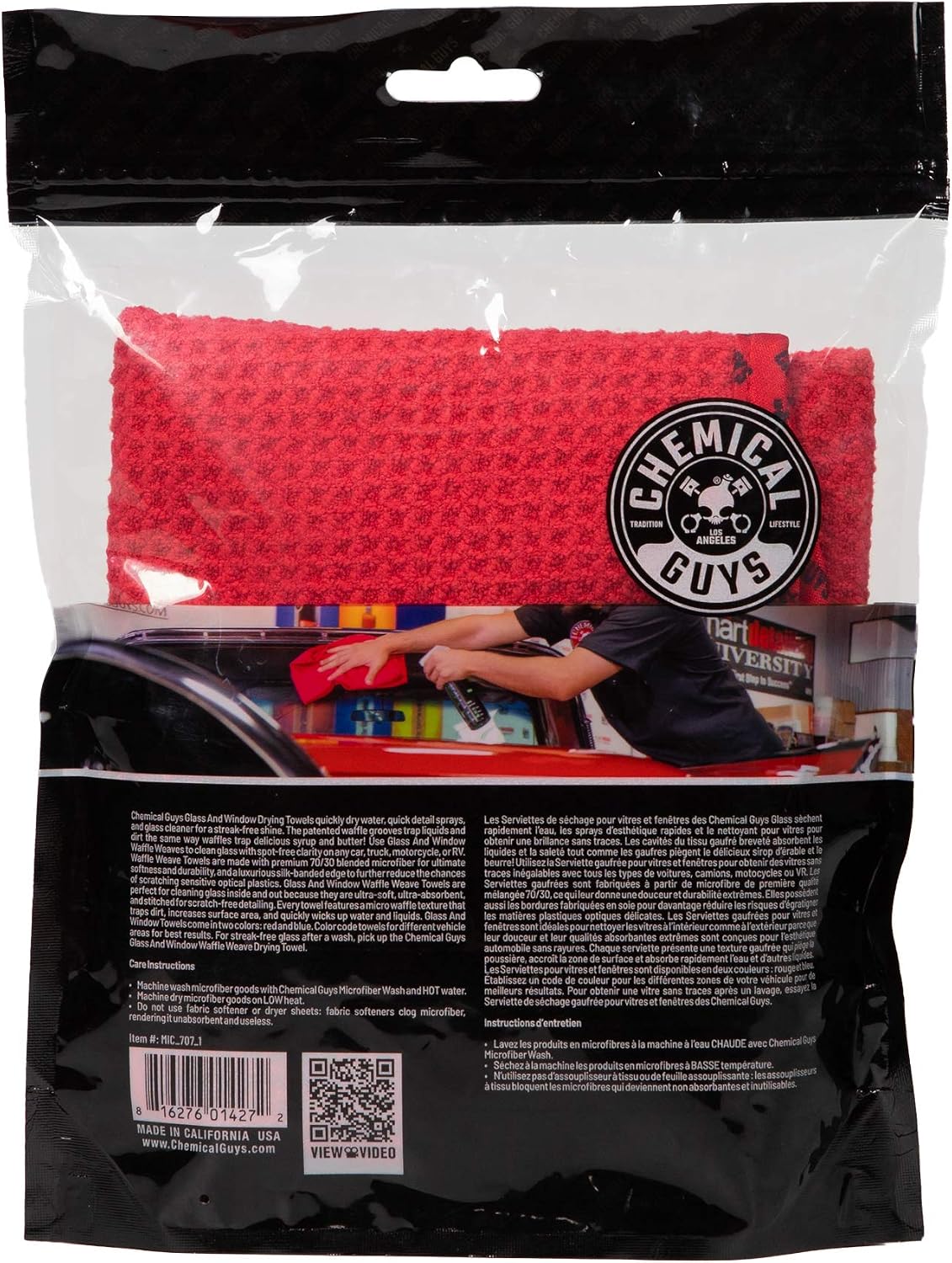 Chemical Guys Waffle Weave Glass & Window Microfiber Towel, Red, 24 x 16 in - view 3