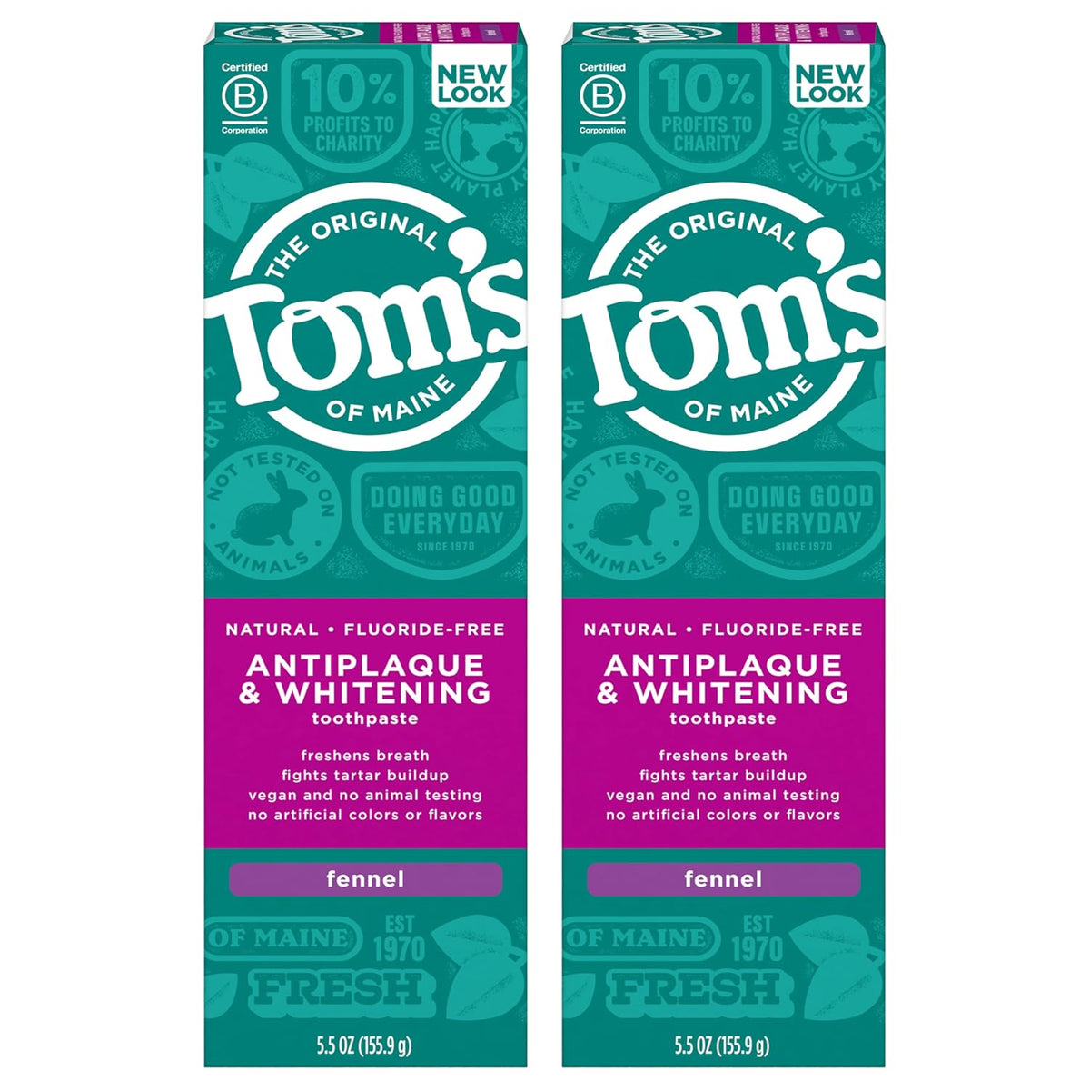 Tom's of Maine Fluoride-Free Antiplaque Whitening Toothpaste, Fennel, 5.5 oz x2 — product view