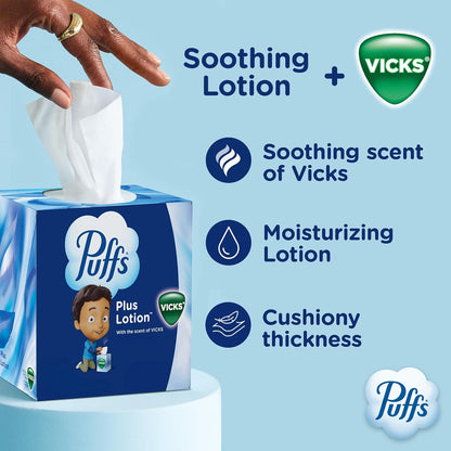 Puffs Plus Lotion with Vicks Scent Tissues, 4 Cubes of 48 - view 3