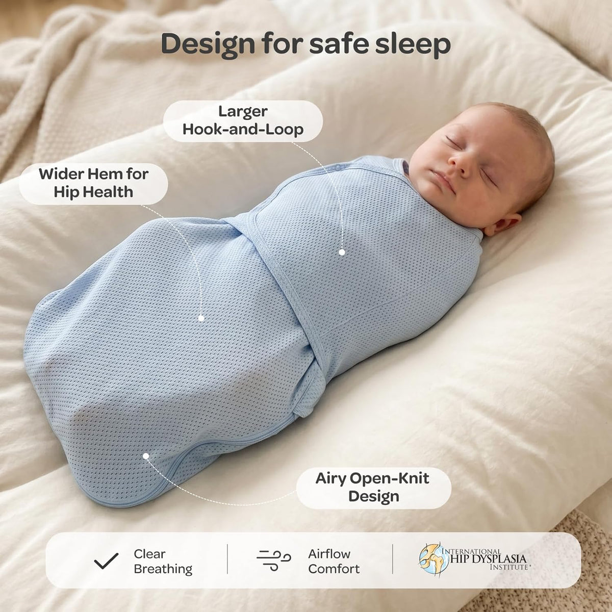 Momcozy Newborn Swaddle with Quiet Fastener, 0-3 Months, Sea Mist - view 6