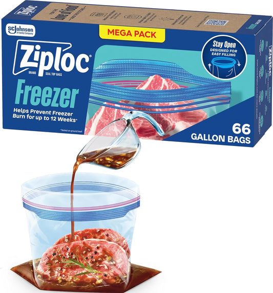 Ziploc Gallon Freezer Bags with Stand-Up Bottom, 66 Count
