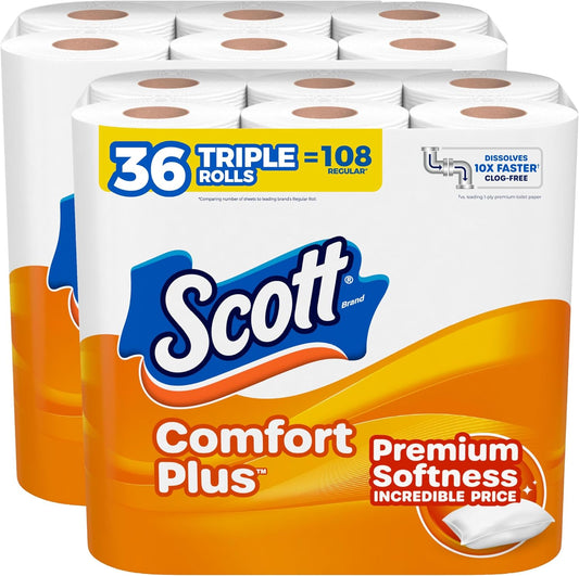 Scott ComfortPlus Toilet Paper 36 Triple Rolls, 231 Sheets per Roll