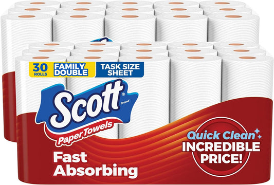 Scott Task Size Paper Towels, 30 Family Double Rolls, 119 Sheets per Roll