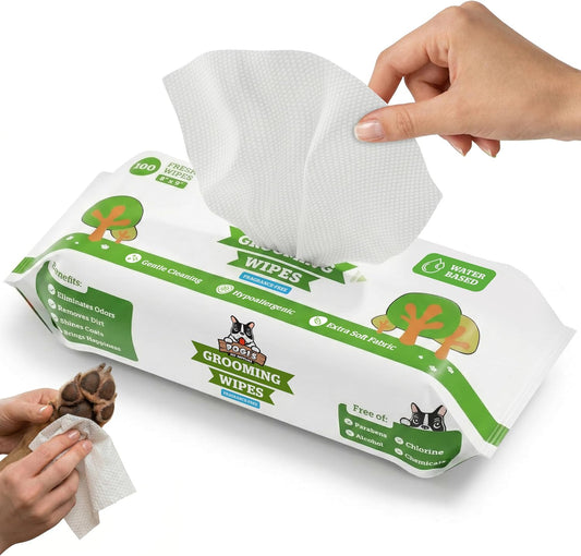 Pogi's Dog Grooming Wipes for Paws and Bum, Fragrance Free, 100 Wipes