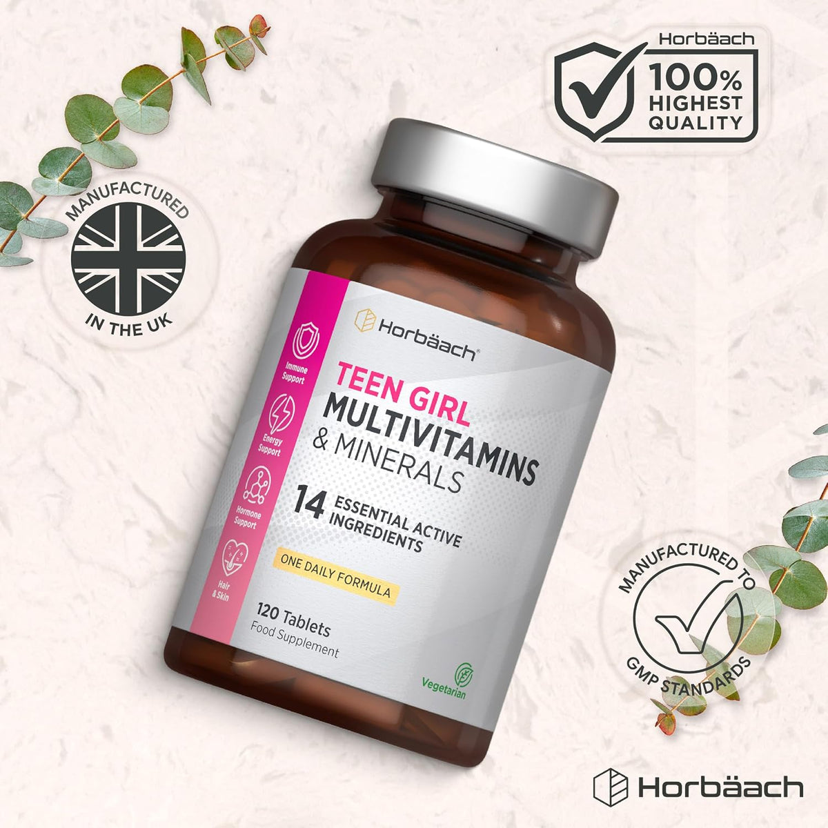 Horbäach Multivitamin Tablets for Teen Girls - 120 Count - view 6