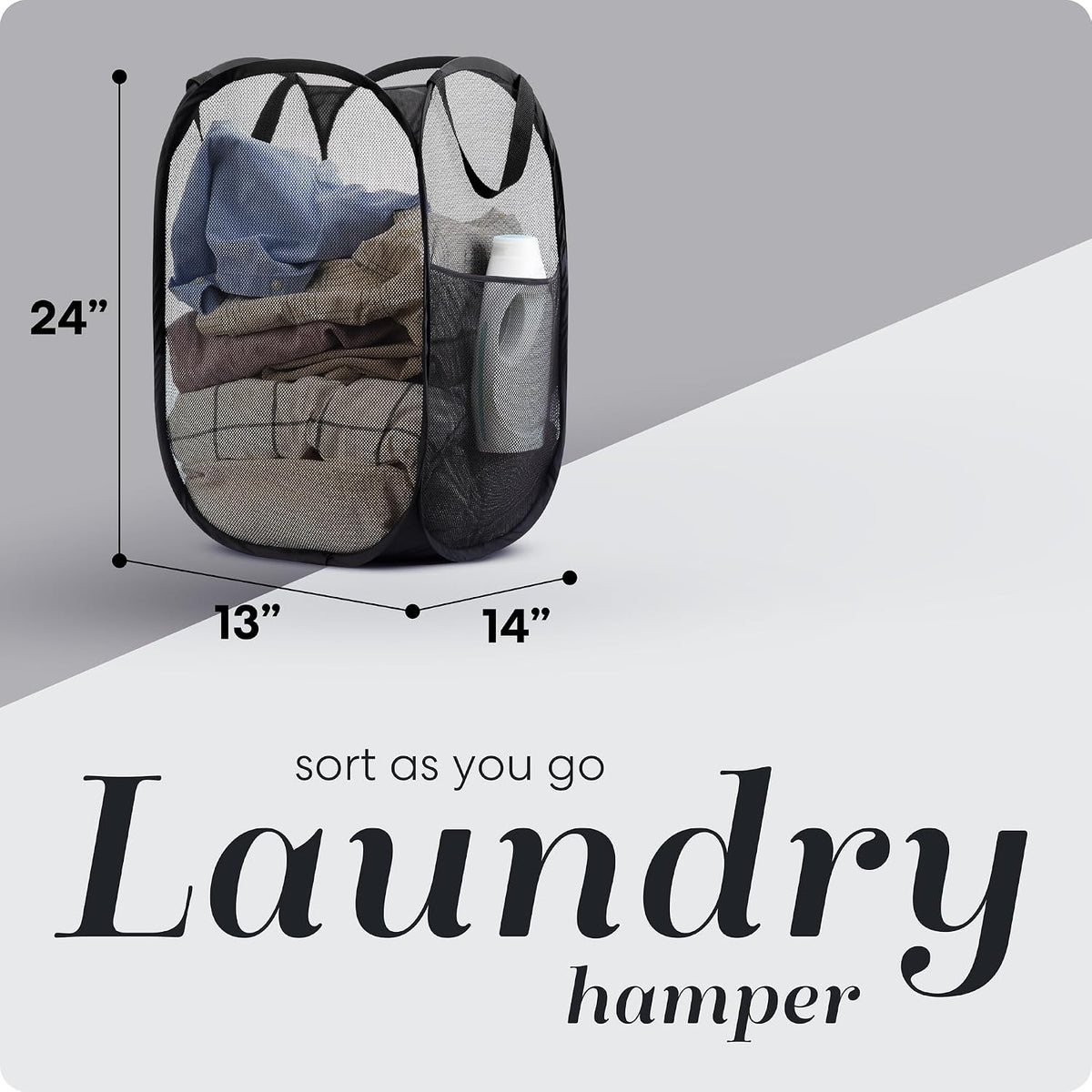 Handy Laundry Collapsible Mesh Pop-Up Hamper with Side Pocket, 2-Pack - view 2