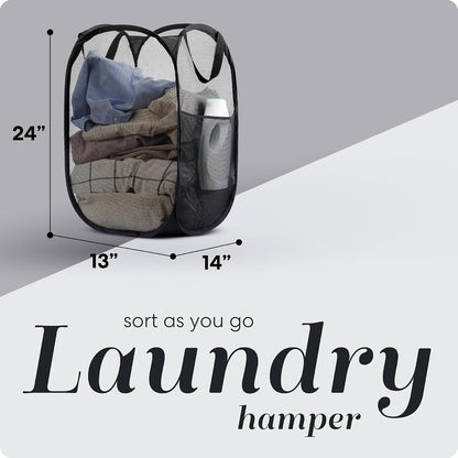 Handy Laundry Collapsible Mesh Pop-Up Hamper with Side Pocket, Pack of 2 - view 2