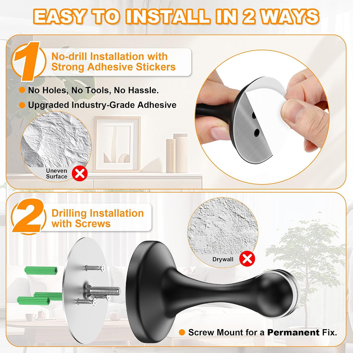 Crosize Magnetic Door Stoppers, 2 Pack, Black Stainless Steel - view 3