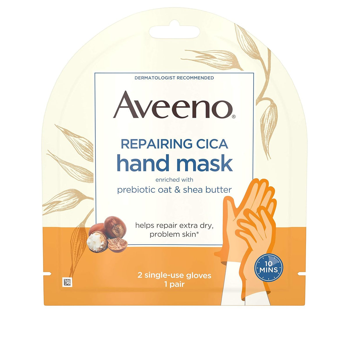 Aveeno Repairing CICA Hand Mask with Prebiotic Oat and Shea Butter, Pack of 36 — product view