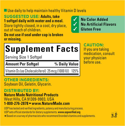 Nature Made Vitamin D3 1000 IU (25 mcg), 300 Softgels - view 6