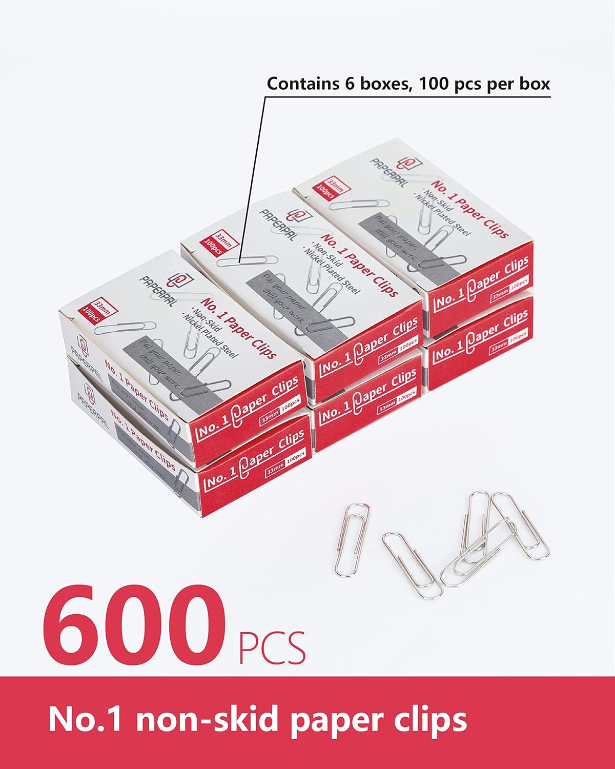 PAPERPAL No.1 Nonskid Paper Clips, 600 Count, Silver - view 3