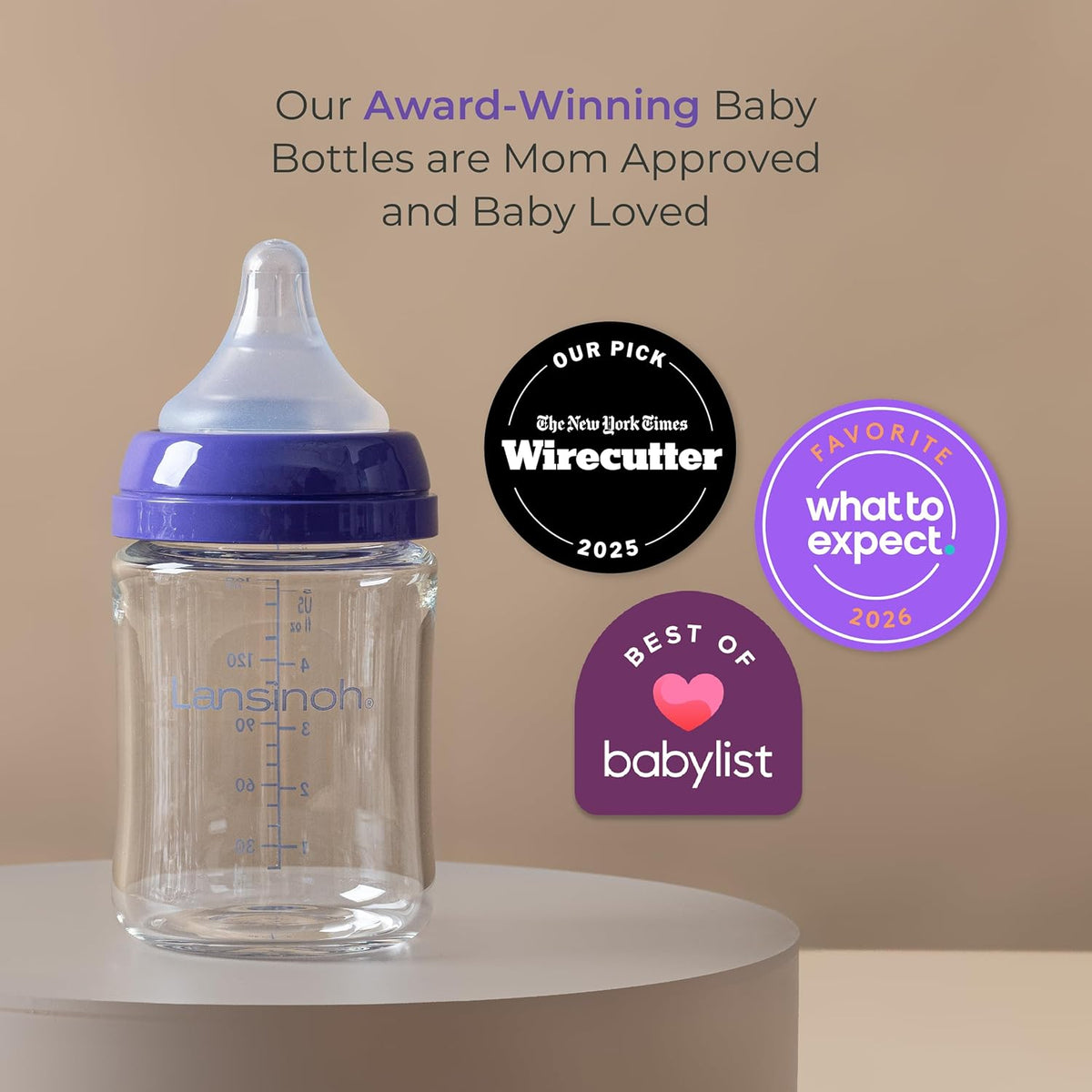 Lansinoh Anti-Colic Glass Baby Bottles, 5 oz (150 ml), 4 Count, Purple Collar - view 6